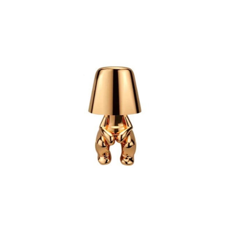 "Thinker Lampa - bärbar bordslampa med tänkande karaktär, unik design och metallisk yta, dimbar och USB-laddbar"