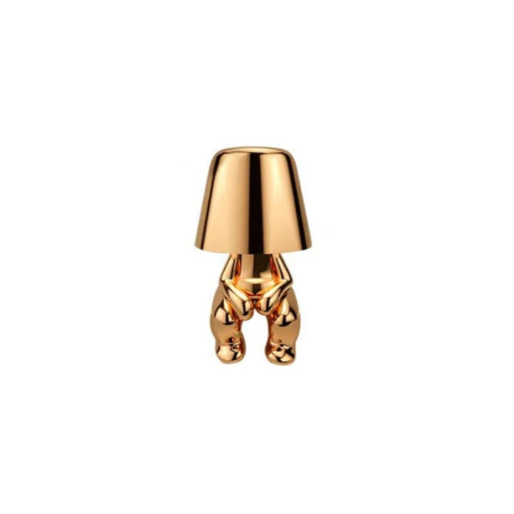 "Thinker Lampa - bärbar bordslampa med tänkande karaktär, unik design och metallisk yta, dimbar och USB-laddbar"