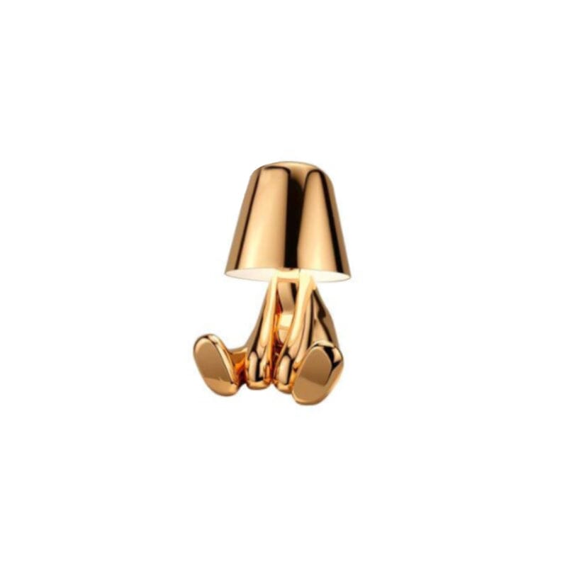 "Thinker Lampa - bärbar bordslampa med tänkande karaktär, unik design och metallisk yta, dimbar och USB-laddbar"
