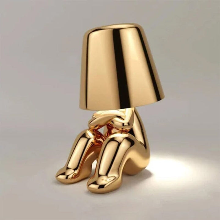 "Thinker Lampa - bärbar bordslampa med tänkande karaktär, unik design och metallisk yta, dimbar och USB-laddbar"