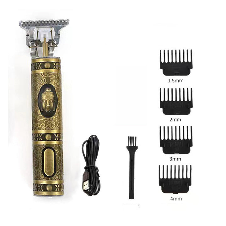"Trådlös herrhårtrimmer med sylvasst T-blad, USB-laddning, två lägen och säker R-bladsdesign för precis grooming."