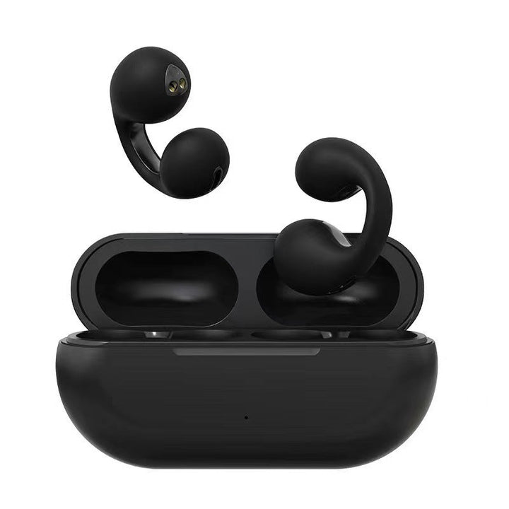 Trådlösa in-ear Bluetooth hörlurar med benledning, IP68 vattentäta, svart finish, ergonomisk design för sport och vardag.