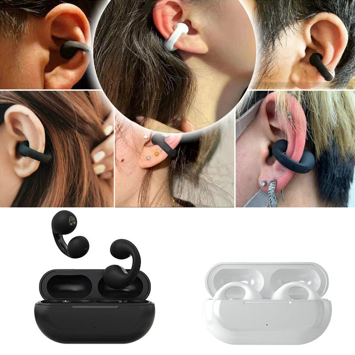 Trådlösa in-ear Bluetooth hörlurar med benledning, IP68 vattentäta, svart finish, ergonomisk design för sport och vardag.