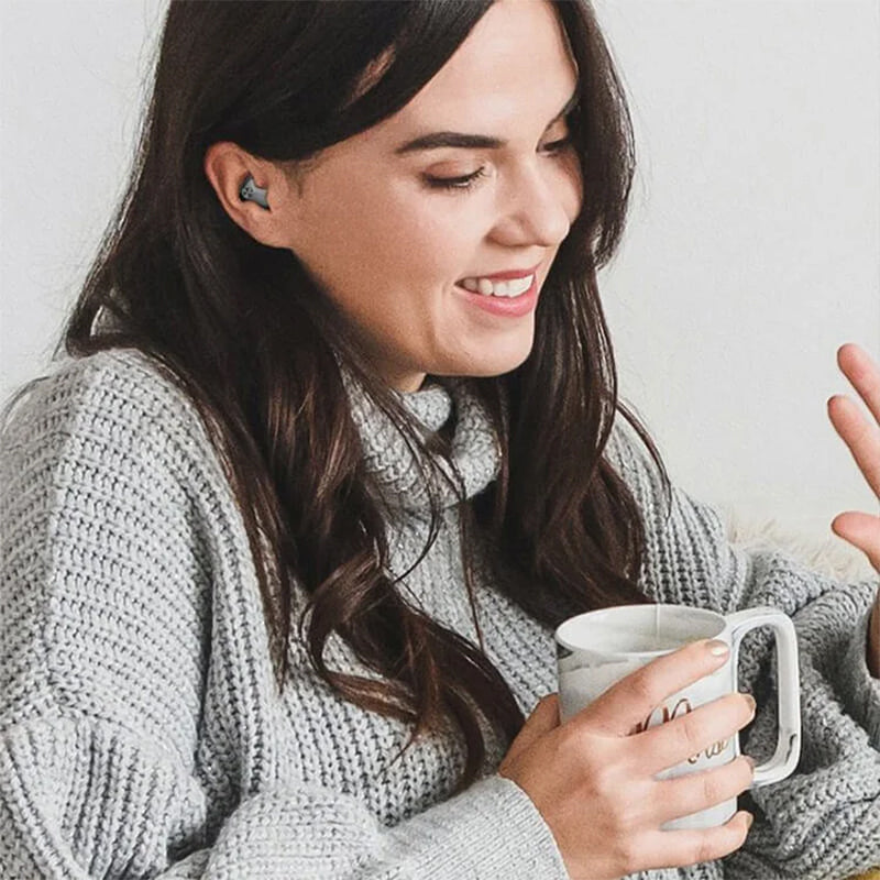 "Trådlösa invisibla hörlurar, IPX5 vattentät, ergonomisk design, små öronsnäckor, perfekt för arbete och sömn."