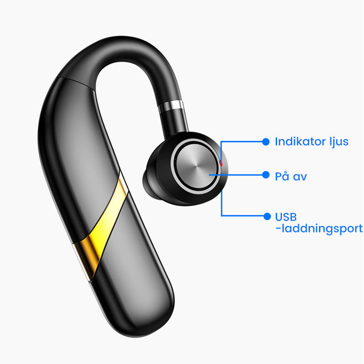 Trådlösa IPX7 Bluetooth hörlurar med öronkrok, ergonomisk design, svart, perfekt för träning och vardag.