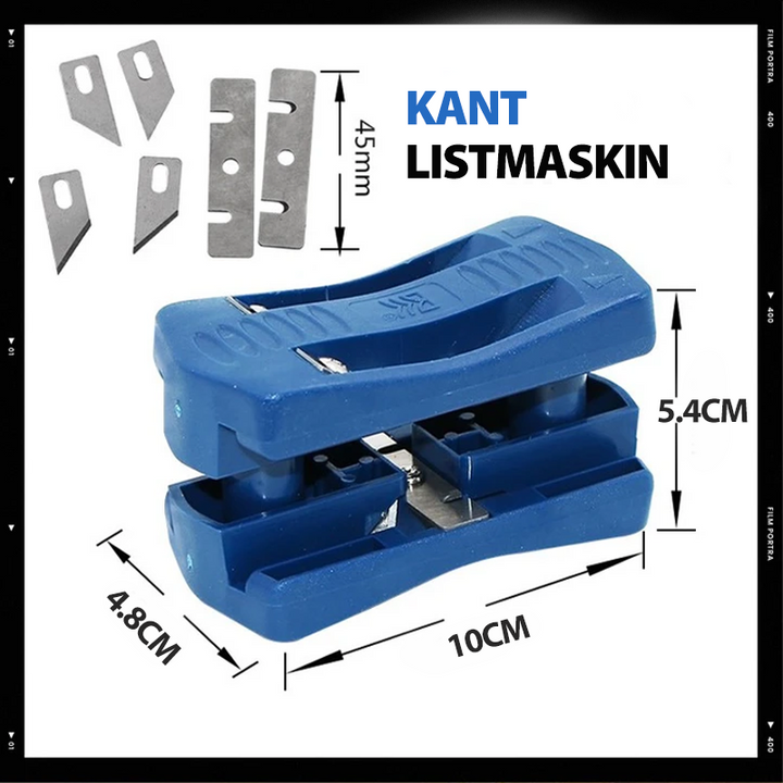 Träkantverktyg för trimning, blå plast, ergonomiskt handtag, högkolstålblad, perfekt för träfinish och kanttrimmning.