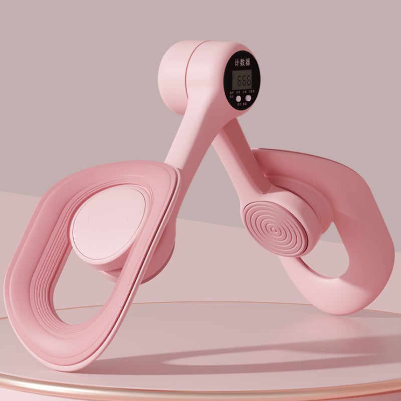 "Träningsverktyg med smart skärm och TPE-band; perfekt för hemmafitness, stärkande rosa och blå elastiska band."