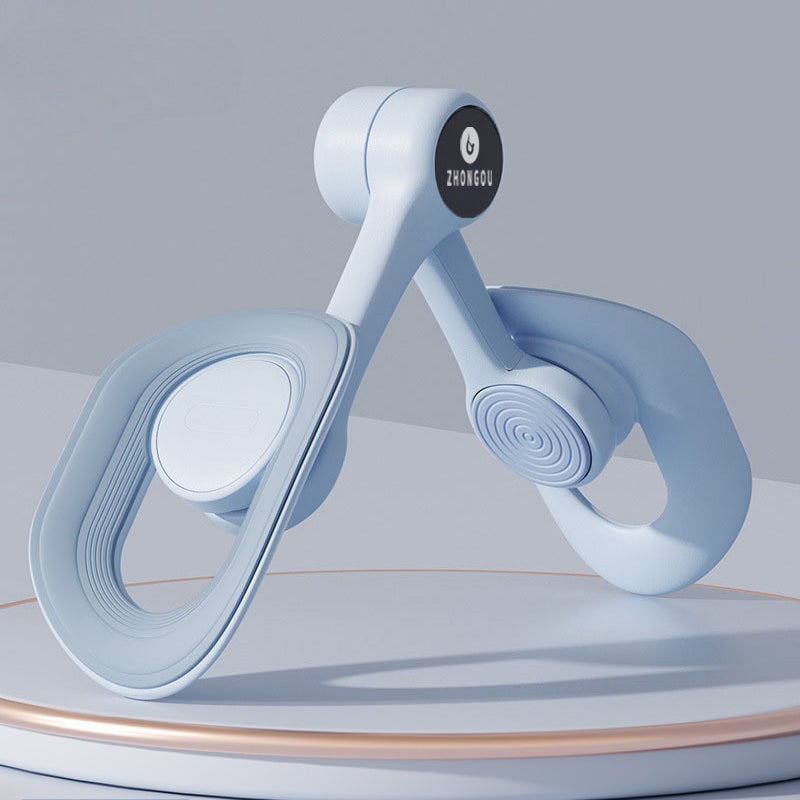"Träningsverktyg med smart skärm och TPE-band; perfekt för hemmafitness, stärkande rosa och blå elastiska band."