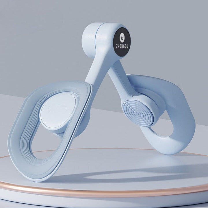 "Träningsverktyg med smart skärm och TPE-band; perfekt för hemmafitness, stärkande rosa och blå elastiska band."