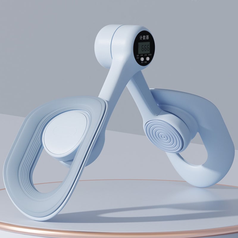 "Träningsverktyg med smart skärm och TPE-band; perfekt för hemmafitness, stärkande rosa och blå elastiska band."