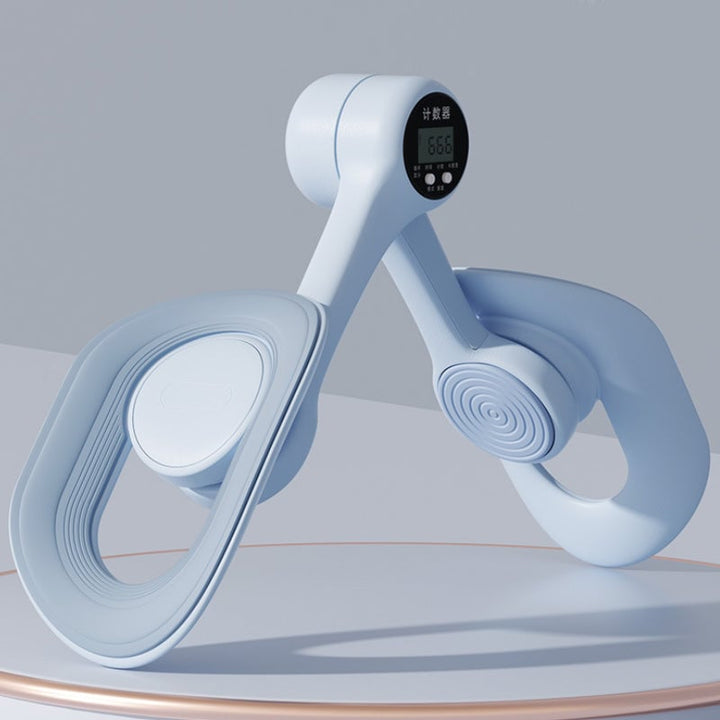 "Träningsverktyg med smart skärm och TPE-band; perfekt för hemmafitness, stärkande rosa och blå elastiska band."