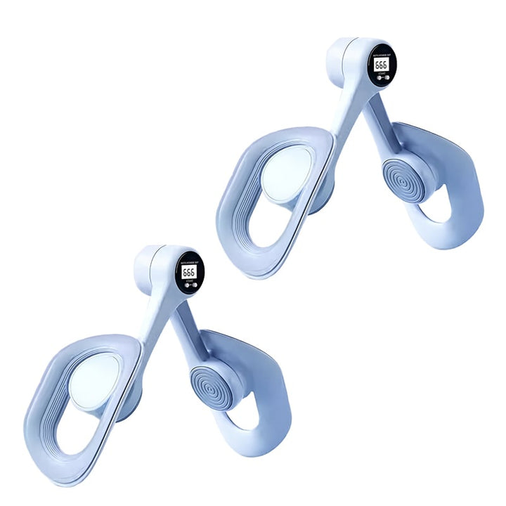 "Träningsverktyg med smart skärm och TPE-band; perfekt för hemmafitness, stärkande rosa och blå elastiska band."
