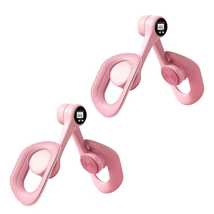 "Träningsverktyg med smart skärm och TPE-band; perfekt för hemmafitness, stärkande rosa och blå elastiska band."
