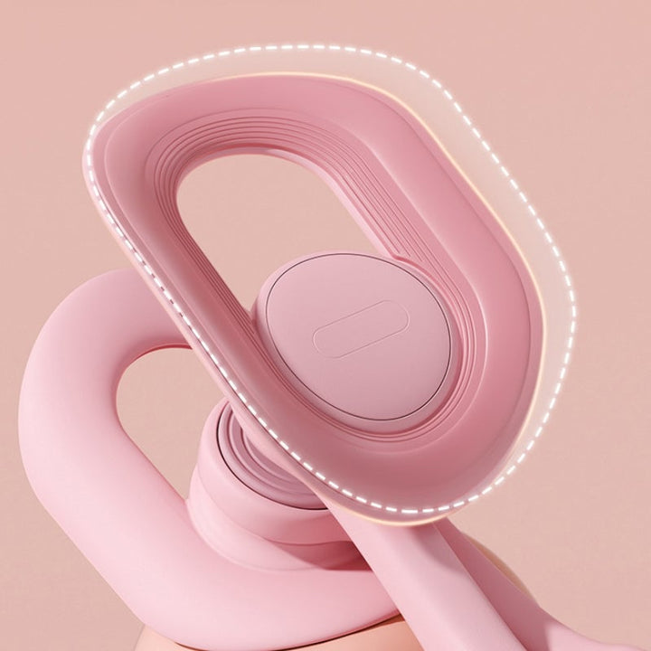 "Träningsverktyg med smart skärm och TPE-band; perfekt för hemmafitness, stärkande rosa och blå elastiska band."