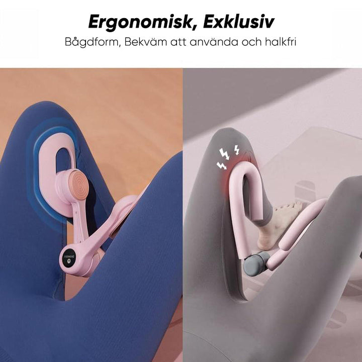 "Träningsverktyg med smart skärm och TPE-band; perfekt för hemmafitness, stärkande rosa och blå elastiska band."
