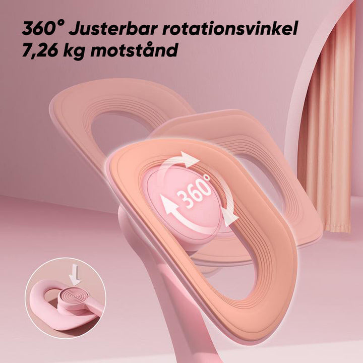 "Träningsverktyg med smart skärm och TPE-band; perfekt för hemmafitness, stärkande rosa och blå elastiska band."