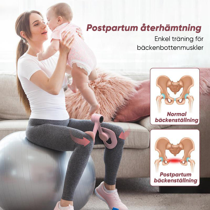 "Träningsverktyg med smart skärm och TPE-band; perfekt för hemmafitness, stärkande rosa och blå elastiska band."