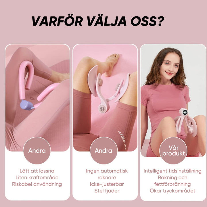 "Träningsverktyg med smart skärm och TPE-band; perfekt för hemmafitness, stärkande rosa och blå elastiska band."