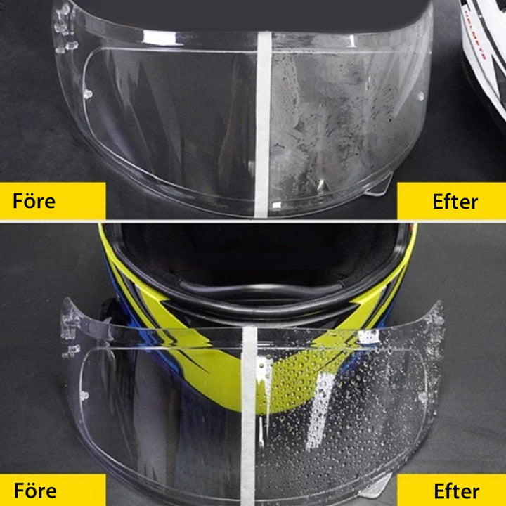 "Transparent anti-dimm hjälmfilm för skydd och klar sikt i vått väder, passar de flesta hjälmar, anti-bländning."