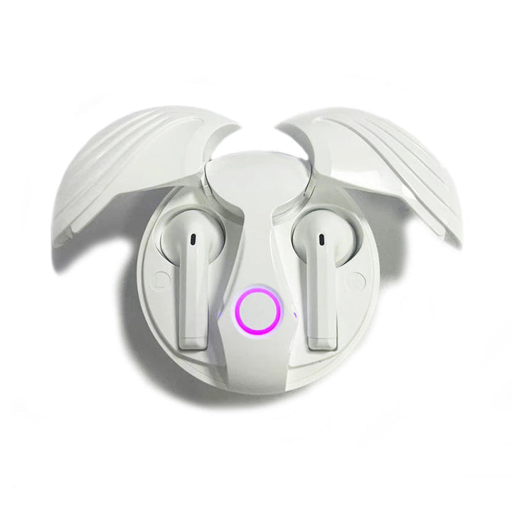 "TWS trådlösa Bluetooth-hörlurar IPX5 i vit och svart, modern design, elegant och vattentät för alla aktiviteter."