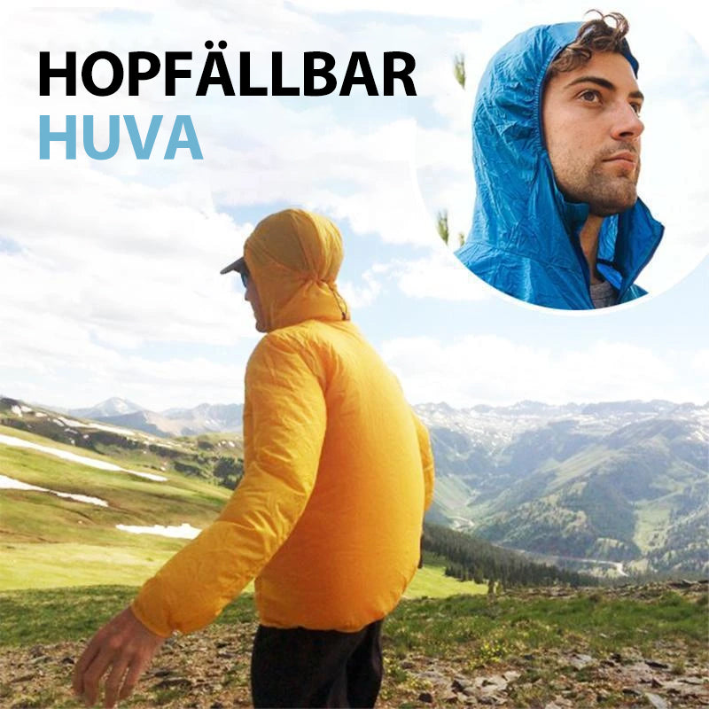 Ultralätt unisex vattentät vindjacka i sportig stil med justerbar fåll, idealisk för olika väder och aktiviteter.