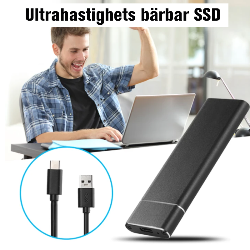 "Ultratunn extern SSD-hårddisk i aluminium, 1 TB och 2 TB, i stilfull design, perfekt för snabb filöverföring och portabilite