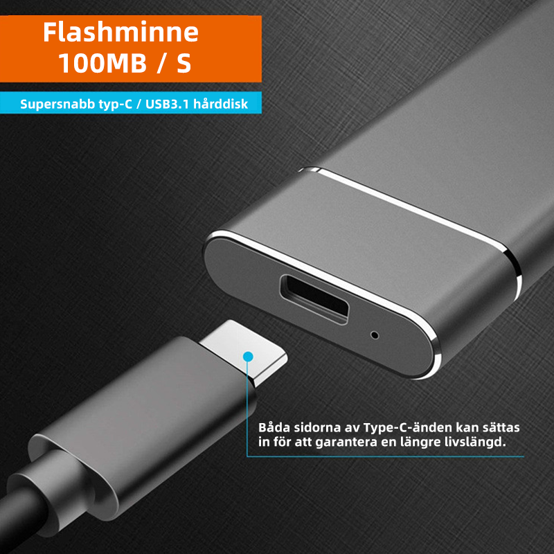 "Ultratunn extern SSD-hårddisk i aluminium, 1 TB och 2 TB, i stilfull design, perfekt för snabb filöverföring och portabilite