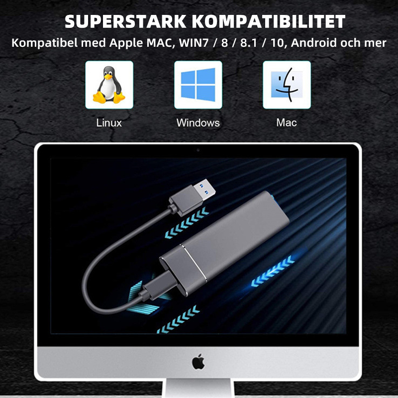 "Ultratunn extern SSD-hårddisk i aluminium, 1 TB och 2 TB, i stilfull design, perfekt för snabb filöverföring och portabilite