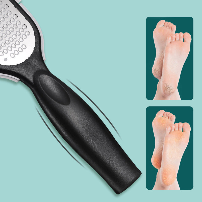 "Unisex exfolierande fotverktyg med ergonomiskt handtag och dubbelsidig användning för säker borttagning av död hud."