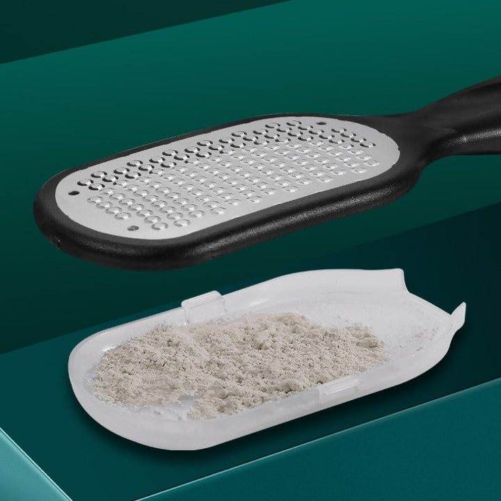 "Unisex exfolierande fotverktyg med ergonomiskt handtag och dubbelsidig användning för säker borttagning av död hud."