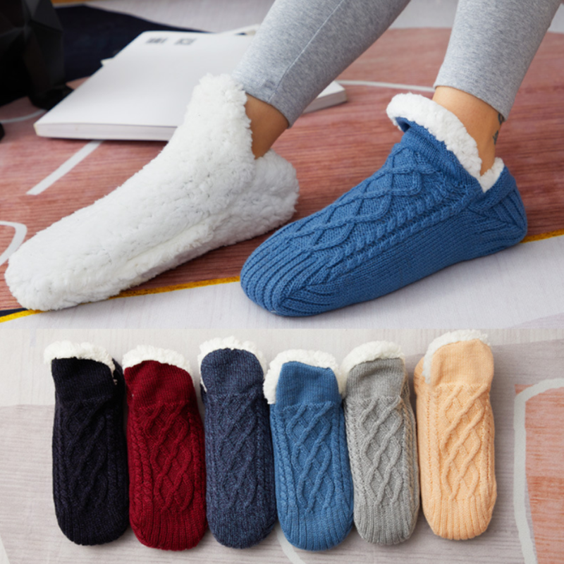 "Unisex fluffiga tofflor strumpor med halkfri silikon, mjuka akrylfiber, flera färger, storlek 35-45, värme och stil."