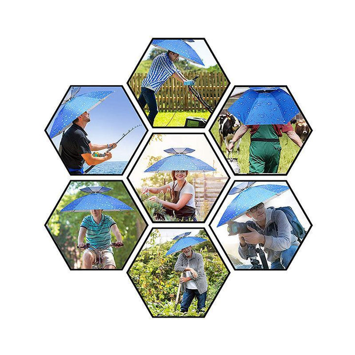 "Unisex paraplyhatt med UV-skydd och värmeavvisning i blått, skyddar huvudet och axlarna under soliga dagar."