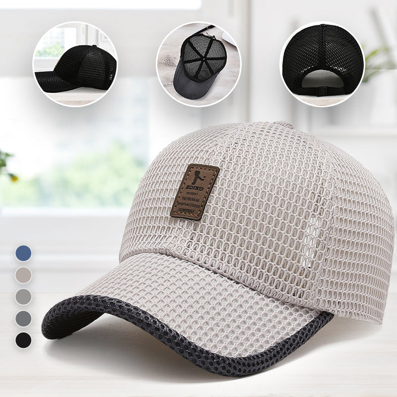 "Unisex sommar mesh basebollkeps, justerbar och ventilerad, perfekt för utomhusaktiviteter, svart och marinblå färg."