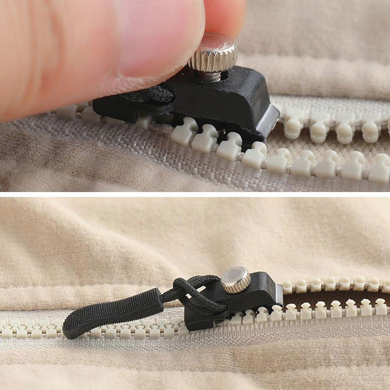 "Universal avtagbar blixtlåshuvud, slitstarkt plast, perfekt för kläder och väskor, enkel installation."