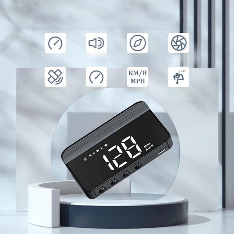 "Universal holografisk hastighetsmätare projicerad på vindruta, modern design för bilinteriör, enkel installation."