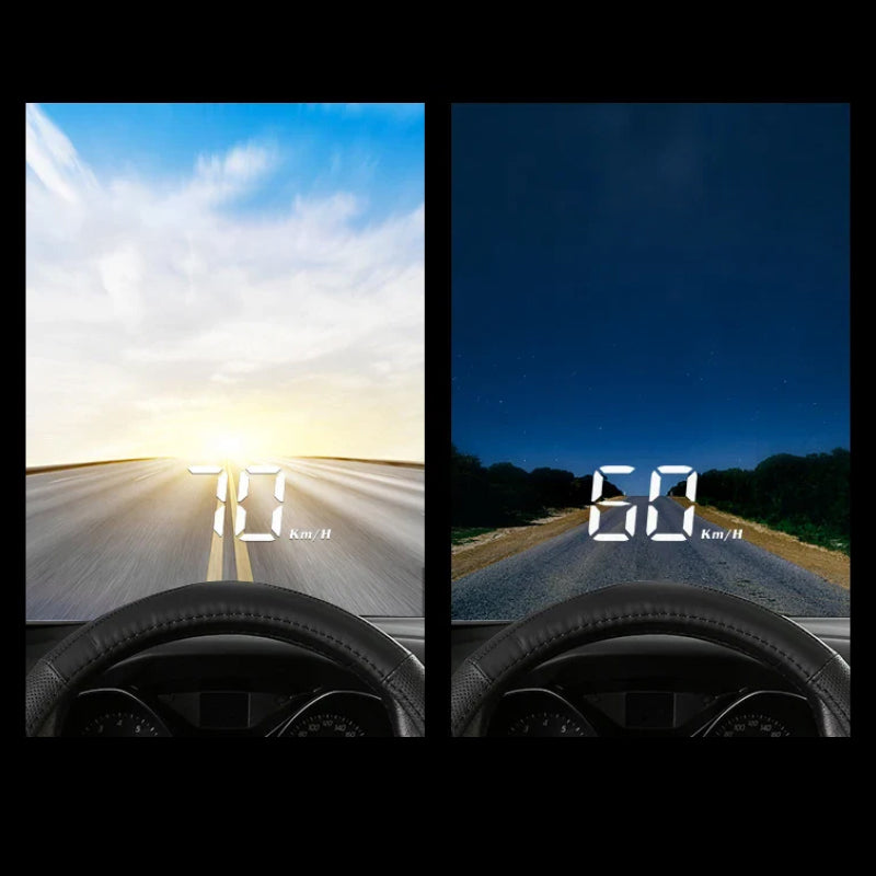 "Universal holografisk hastighetsmätare projicerad på vindruta, modern design för bilinteriör, enkel installation."