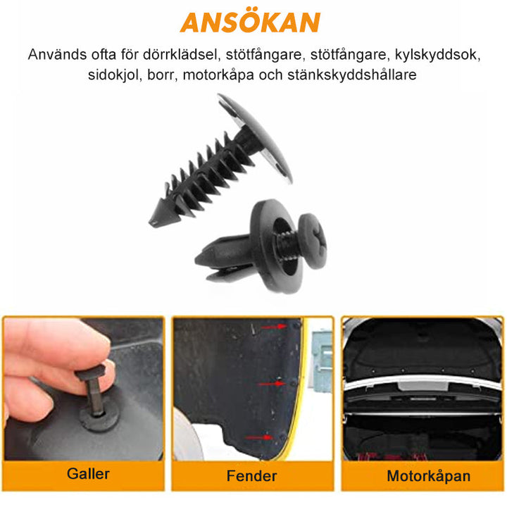 "Universella plastklämmor för bilkarosser, 150 st, svart nylon, hållbara och korrosionsbeständiga, för dörrklädsel och stötfå