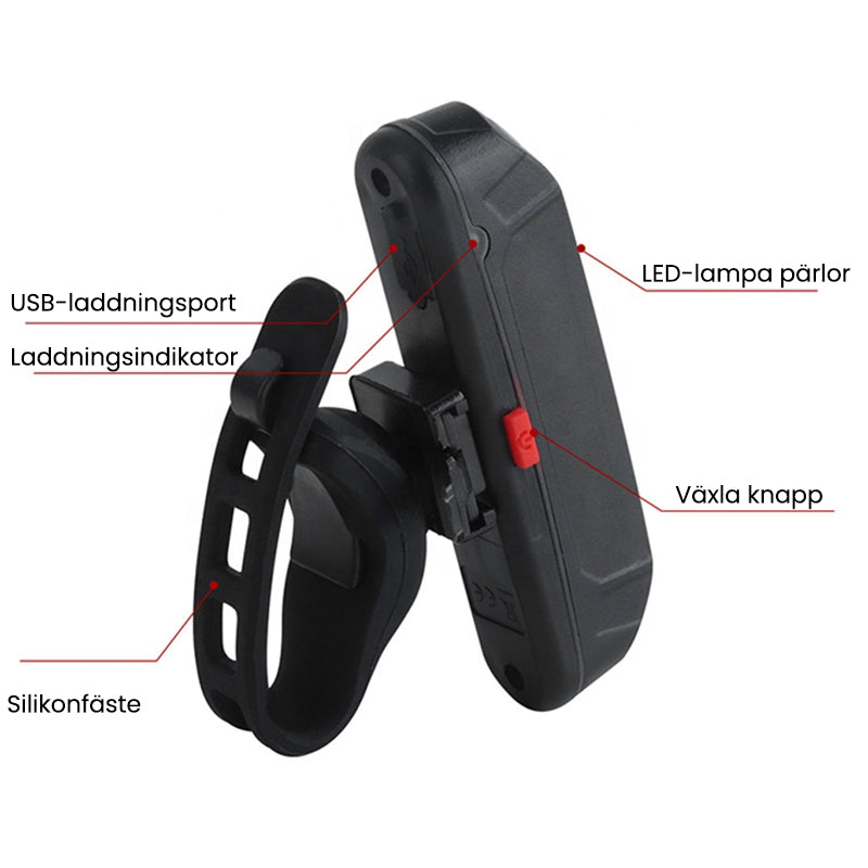 "Universellt magnetiskt ljus för cykling, nattaktiviteter; kompakt, bärbar design, vitt och rött ljus för säkerhet."