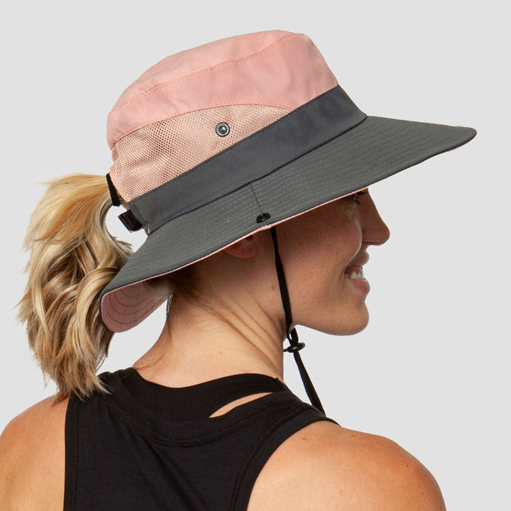 "UV-skyddande vikbar solhatt för kvinnor, elegant ventilerad mesh-design, justerbar passform, sommaraccessoar."