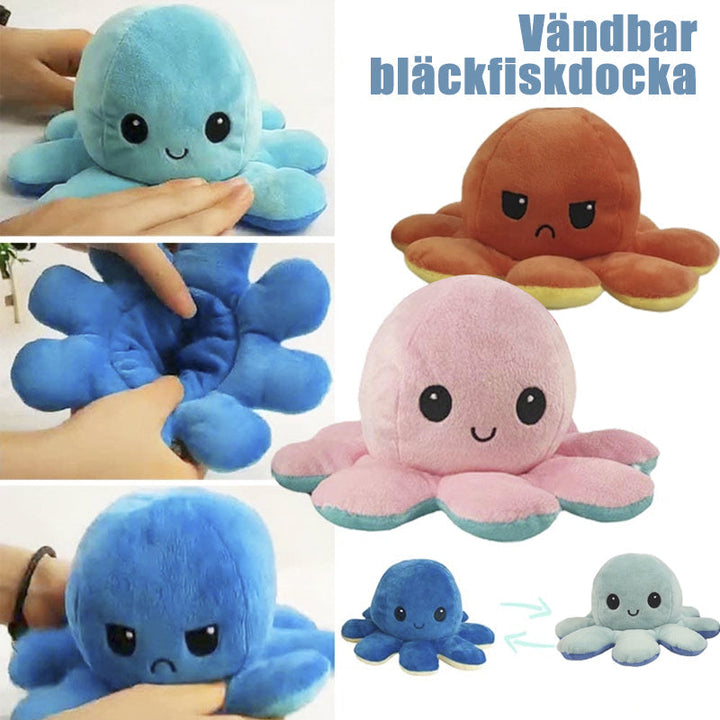 "Vändbar söt plyschleksak för barn, realistisk stil, mjuka pastellfärger, perfekt för lek eller dekoration."