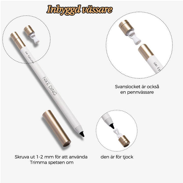"Vattentät snabbtorkande eyeliner i elegant svart, tunn spets, lätt att använda för precis applicering."