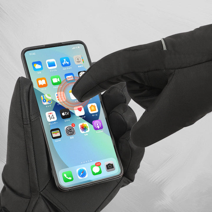 "Vattentäta justerbara värmehandskar med pekskärm för män, svart med mjukt material och touchscreen-fingertoppar"