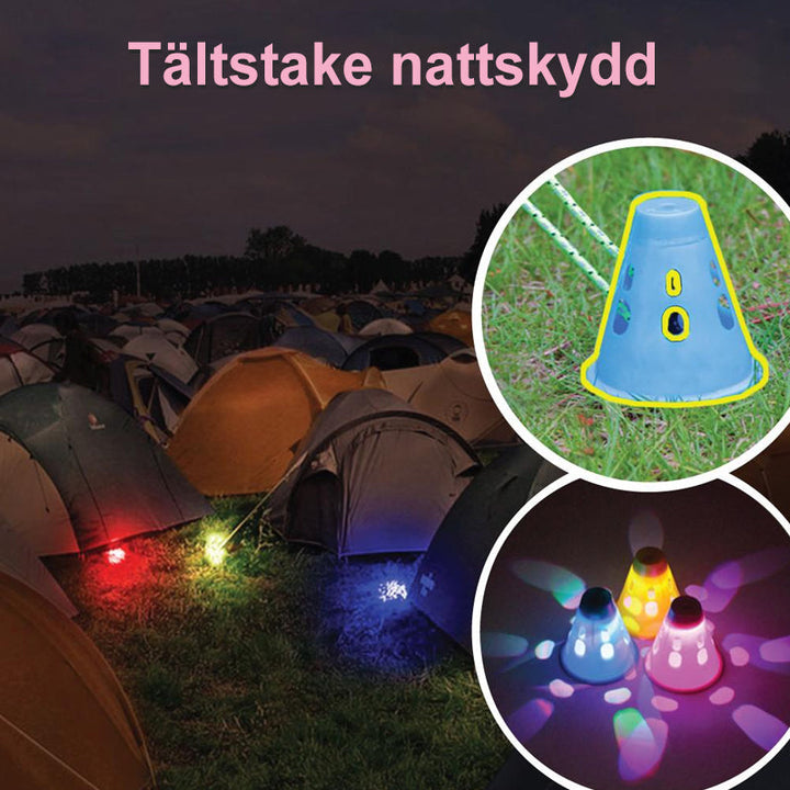 "Vattentäta LED-lampor för tältpinnar i färgskiftande design, kompakt form, optimal för nattbelysning, utomhusbruk."