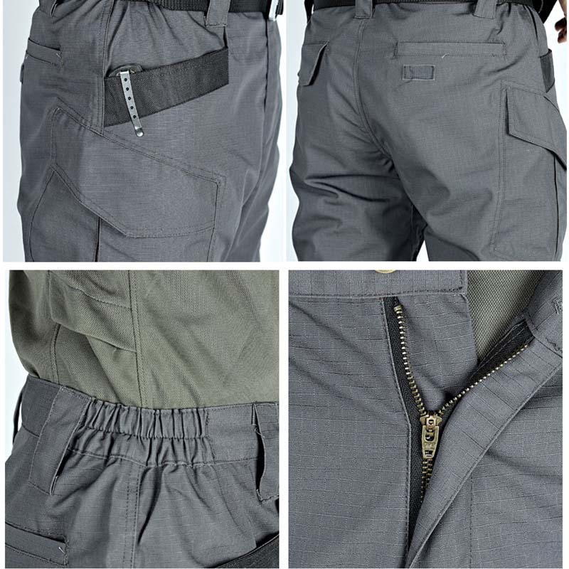 "Vattentäta taktiska byxor för män med multifickor, elastiskt midjeband och slitstarkt tyg, idealiska för alla årstider."
