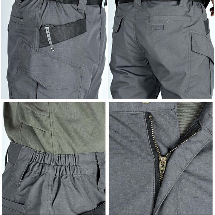 "Vattentäta taktiska byxor för män med multifickor, elastiskt midjeband och slitstarkt tyg, idealiska för alla årstider."