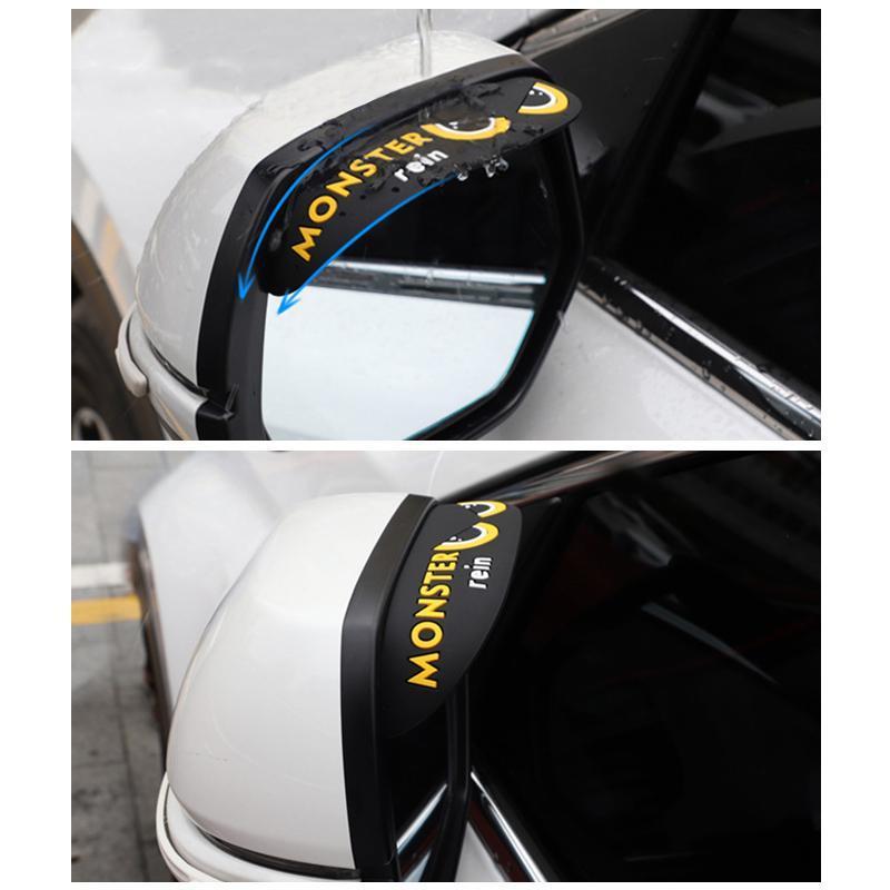 "Vattentätt regnskydd för bilbackspeglar i svart och vit PVC, 2-pack, enkel installation, skyddar mot regn och bländning."