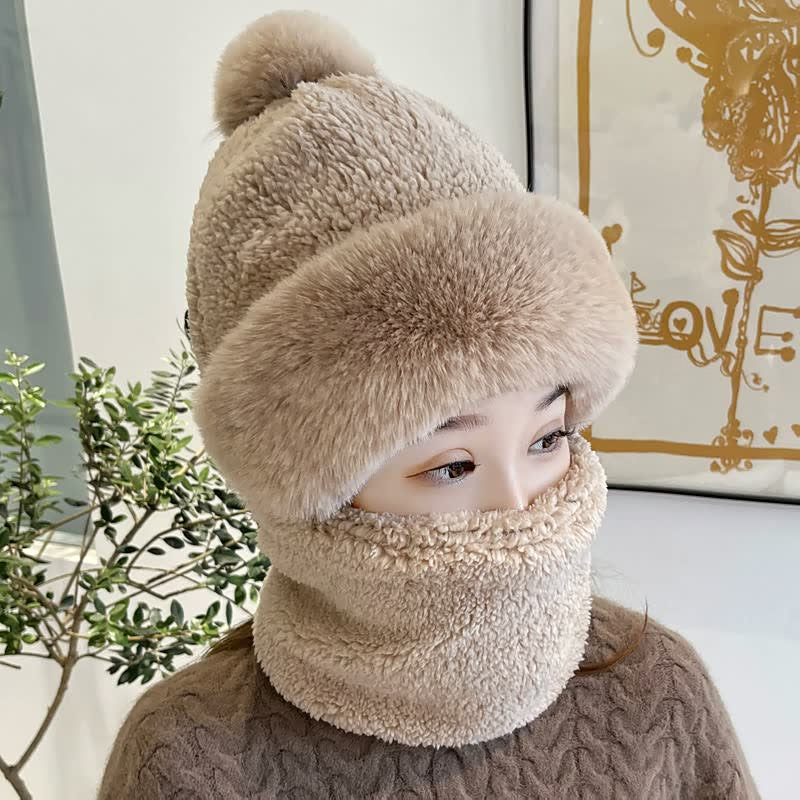 "Vindtät halsduk för kvinnor i blandade färger med pälsboll, dubbel lager design, elegant accessoar för vintergarderoben."