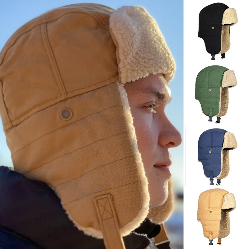 Vintermössa i fleece med öronskydd för herr och dam, varm och trendig, finns i brun, grön, marinblå och svart.