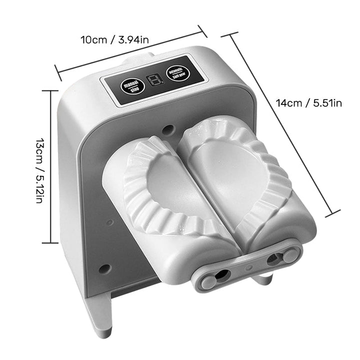 "Vit elektrisk dumplingsmaskin i modern design, USB-uppladdningsbar, köksprodukt för snabb och enkel dumplingstillverkning."