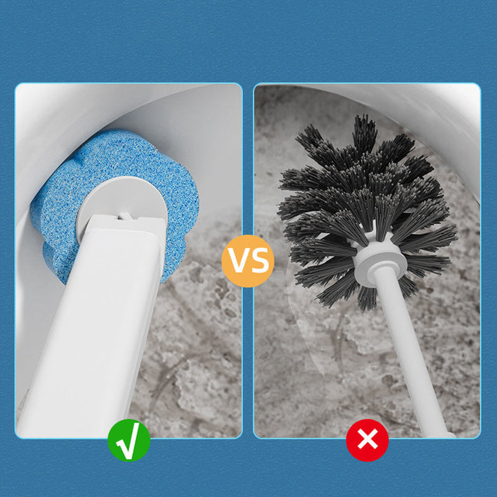"Vit engångsrengöringsverktyg för toalett med förladdat svamphuvud, plastmaterial, inkluderar 18 svamphuvuden."